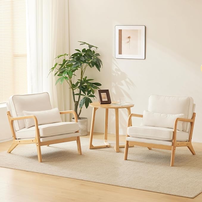 VINGLI Cozy Living Room Chairs, Coarse Linen Beige Accent Chairs Set of 2 by VINGLI
