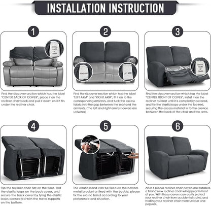 TAOCOCO Recliner Loveseat Slipcover, 6 Pieces Dual Recliner Sofa Covers - Image 6