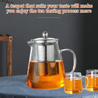 1300ml(44oz) Glass Teapot with Removable Infuser - Stovetop Safe High Borosilicate Clear Teapot for Loose Leaf Tea, Blooming Tea, Home & Office Use