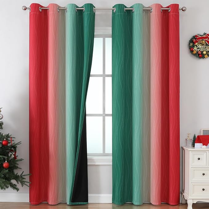 Red and Green Ombre Blackout Curtains 52Wx96L 2 Panels | Ombre Christmas by ESTELARTEXTILER