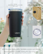 Travel Coffee Tumbler 20oz, Leakproof Travel Coffee Mug with Lid and Straw, Stainless Steel Double Wall Vacuum Insulated Tumbler for Hot/Iced Drinks (Textured Matte, Black)