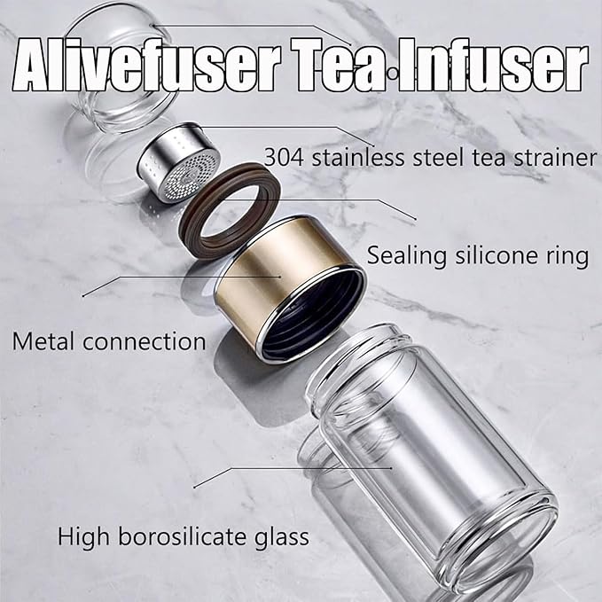 Tryteava Glass Infuser, Tryteava 3-in-1 Smart Tea Infuser, Portable Glass Double Wall Tea Infusers Bottle, with Stainless Steel Filter, Hot & Cold Brew, For Loose Leaf, Office Home (Green, 350ml)