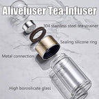 Tryteava Glass Infuser, Tryteava 3-in-1 Smart Tea Infuser, Portable Glass Double Wall Tea Infusers Bottle, with Stainless Steel Filter, Hot & Cold Brew, For Loose Leaf, Office Home (Green, 350ml)