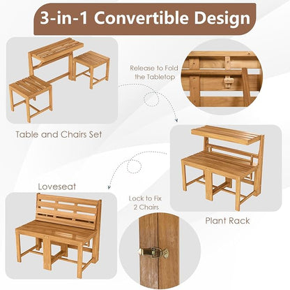 Tangkula 3-in-1 Convertible Bench Picnic Table, Space-Saving Patio Convert A - Image 5