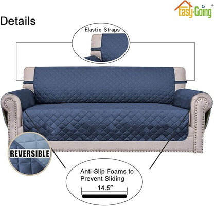 Easy-Going Reversible Couch Cover, 2 Cushion Sofa, Dark Blue/Light Blue | - Image 3