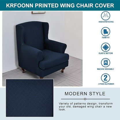 KRFOONN Stretch Wing Chair Slipcovers Printed 2 Piece Wingback Chair Covers - Image 4