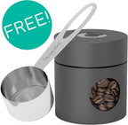 Coffee Gator Coffee Canister Airtight, 16oz Stainless Steel and 4oz Borosilicate Glass Travel Kitchen Food Storage Container with Date Tracker, Scoop for Beans, Ground, Sugar, Tea, Cookies Jars