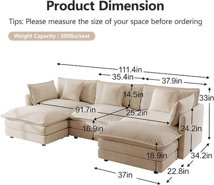 mikibama Modular Sectional Sofa, 111.5 Inch U Shaped Couch Set - Image 2