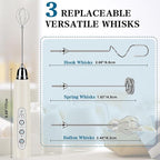 Milk Frother Handheld for Coffee, Electric Whisk 3 Speed Adjustable, Drink Mixer with Stainless 3 Whisks, Rechargeable Hand Frother Wand, for Latte Cappuccino Hot Chocolate Egg Beige