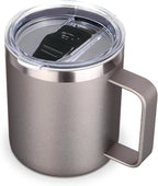 Volhoply 14oz Insulated Stainless Steel Coffee Mug with Leakproof Lid,Double Wall Vacuum Travel Coffee Cup with Handle,Reusable Metal Cups Tumbler, Camping Mugs Keep Hot/Cold,Ideal Gifts(Gray,1 Set)