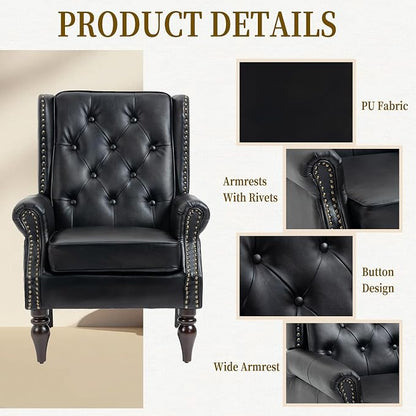 Mid-Century Wingback Chair, PU Leather Accent Chair Armchair - Image 4
