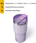 RTIC 30oz Essential Tumbler with Lid, Insulated, Stainless Steel, Metal, Double Wall Vacuum-Insulation, Ceramic Lined, Travel Cup for Iced Coffee, Tea, Hot and Cold Drink, Lavender Glitter