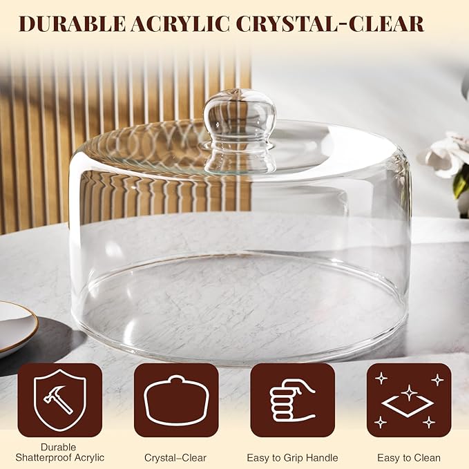 11 Inch Glass Cake Dome Cover for Cake Stand - Clear Cake Cover with Glass Dome Lid for Display & Protection, Suitable for Kitchen, Birthday, and Wedding Food Displays