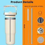 ALINK Stainless Steel Straws Compatible with Stanley Iceflow 30oz Flip Tumbler, 6 Pack Reusable Metal Straws for Stanley Ice Flow 30oz Cup Lid Only, Plus Straw Cleaner Brush