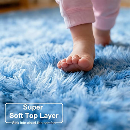 Amdrebio Tie-Dyed Light Blue Fluffy Area Rug 5x7 - Image 4
