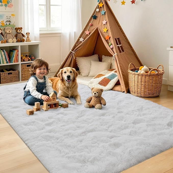 5x7 White Fluffy Soft Area Rug Non-Slip - Image 4