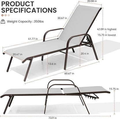 Crestlive Products Outdoor Chaise Lounge Chair, 5-Position Pool Lounge Chairs - Image 2