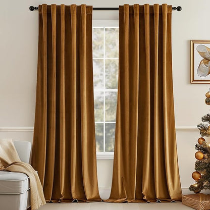 MIULEE Velvet Curtains 52x96 inches 2 Panels Gold Brown Blackout Curtains | by MIULEE