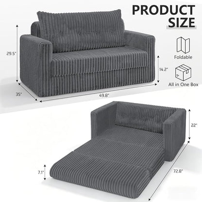 HABUTWAY 49.8" Loveseat Boneless Couch, 4-in-1 Convertible Sofa Bed, Plush Fur - Image 3