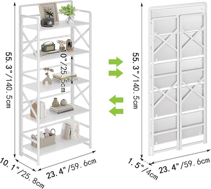 No Assembly Folding Bookshelf, 5 Tiers Vintage Wood Collapsible Book Shelf - Image 3