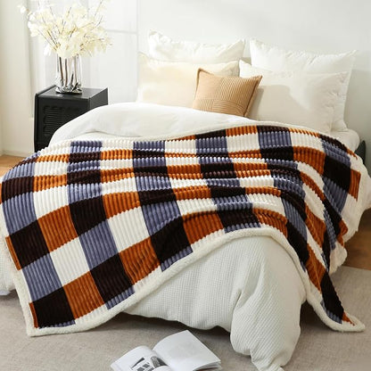 PU MEI Sherpa Blanket Twin Plaid Thick Bed Blanket, 60”*80” Super Soft Flannel - Image 6