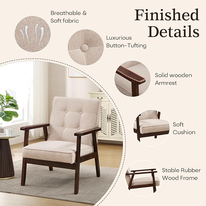 Bonzy Home Mid-Century Modern Accent Chair, Upholstered Fabric Armchair - Image 5