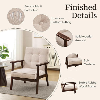 Bonzy Home Mid-Century Modern Accent Chair, Upholstered Fabric Armchair - Image 5