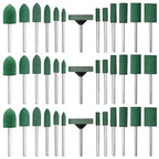 Mesee 39Pcs Rubber Polishing Bit Set, Assorted Grinding Head Buffing Wheel 13 Sizes Buffer Abrasive Bits 3mm Mandrel Bullet Cylinder Disc Shaped Polishing Burrs Bit Kit for Rotary Tools - Green