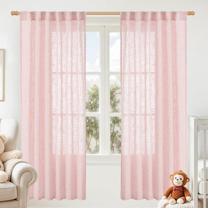 72 inch Pink Semi Sheer Linen Curtains by LAMIT