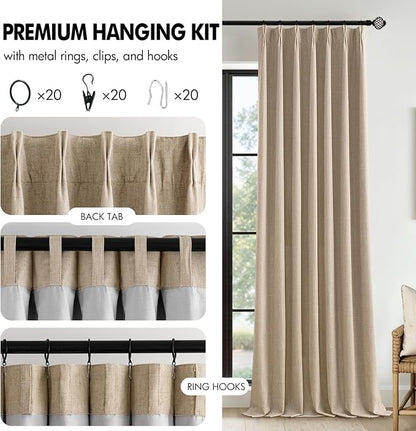 MIULEE Taupe Pinch Pleated 100% Blackout Linen Curtains 40x108 Inches | Room - Image 8