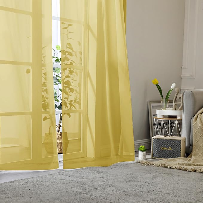 Yellow Sheer Curtains 78 Inches Long 2 Panels, Gauzy Light Filtering Breathable - Image 7
