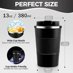 Volhoply 13 oz Stainless Steel Insulated Travel Coffee Mug with Fip Lid Bulk 8 Pack,Reusable Double Wall Vacuum Metal Coffee Cup,Portable Leak Proof Thermal Tumbler for Hot & Cold Drinks(Black,8)