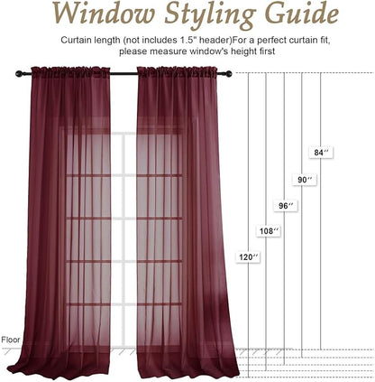 Wine Sheer Curtains 108 Inches Long 2 Panels Set, 59 Inch Extra Wide - Image 2