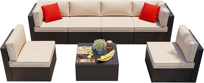 Shintenchi 7 Pieces Patio Furniture Sets Outdoor All-Weather Sectional Patio - Image 5