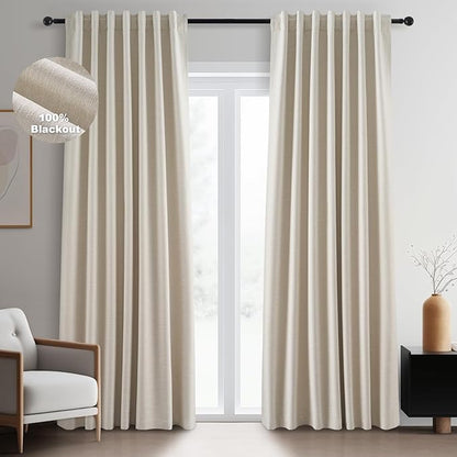 Topfinel 92 Inches Long Cream Custom Black Out Drapery Panels, Rustic Burlap by Topfinel