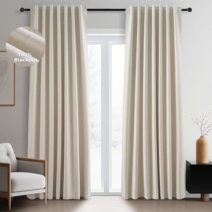 Topfinel 94 Inches Long Tan Colored Custom Blackout Linen Curtains, Internet by Topfinel