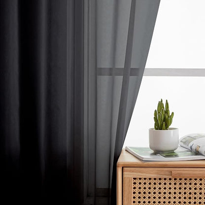 Simplebrand Black Sheer Curtains 120 Inches Long, Extra Long Rod Pocket Solid - Image 3