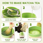 Matcha Set Includes Ceramic Matcha Bowl with Spout, Bamboo Whisk, Matcha Sifter, Matcha Whisk Holder, Bamboo Spoons, 5 Pieces Green Matcha Kit Gift for Tea Lovers