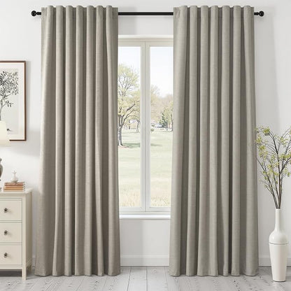 Topfinel 90 Inches Linen Curtains 100% Blackout Curtain by Topfinel