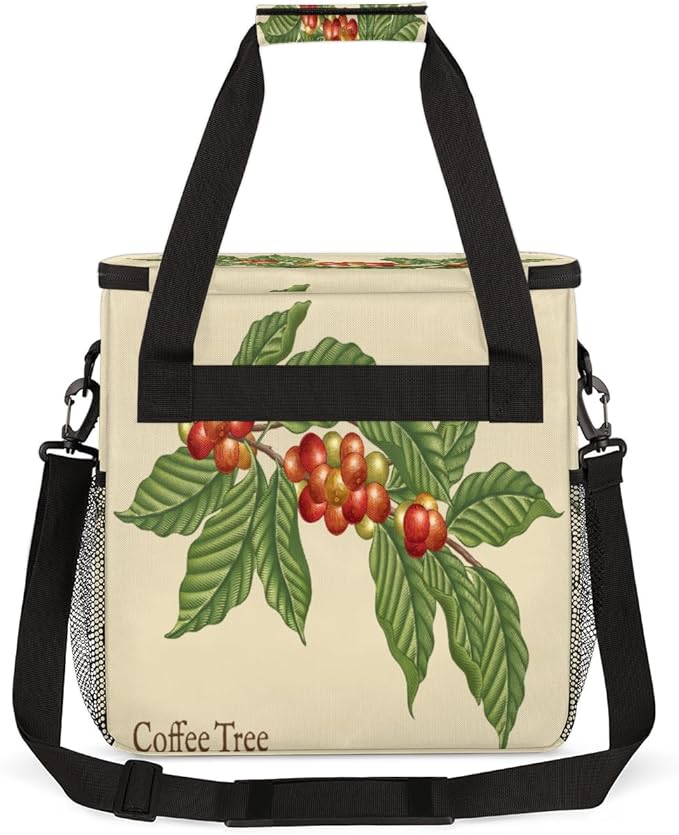 Coffee Tree Coffee Maker Carring Bag Coffee Leaf Bean Travel Carrying Storage Tote Bag Compatible with Keurig K-Mini or K-Mini Plus Portable Single Serve Coffee Brewer Case with Pockets for K-cup Pods