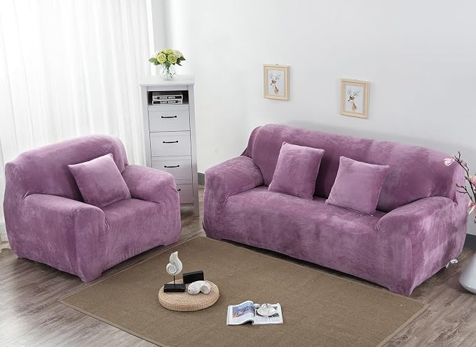 vctops 1-Piece Velvet Plush Stretch Sofa Slipcover - Image 2