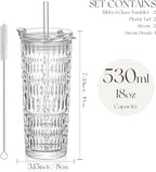 KEMORELA 18oz Glass Tumbler Set of 2 with Straw and Lid – Durable, Leak-Proof, Wide-Mouth Design – Perfect for Iced Beverages, Smoothies, and Daily Hydration Needs