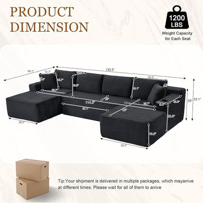 Modular Sectional Sleeper Sofa, 134 Inch Boneless Cloud Couch - Image 2