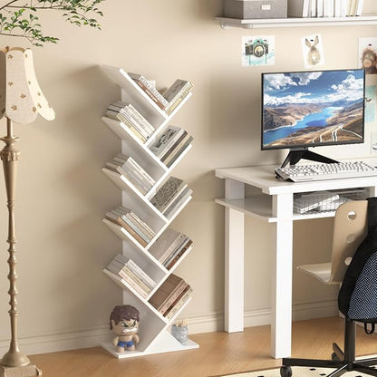 SHEEPAM 10 Tier Tree Book Shelf, Floor Standing Wood Bookshelf - Image 5