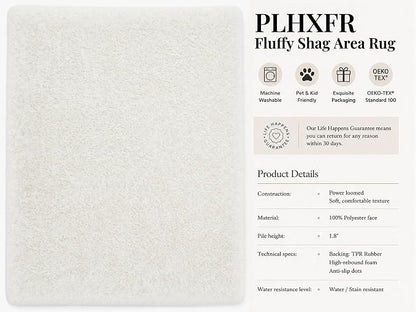 PLHXFR 9x12 Area Rugs Living Room: Fluffy Bedroom Rug Shag Carpet White | - Image 9