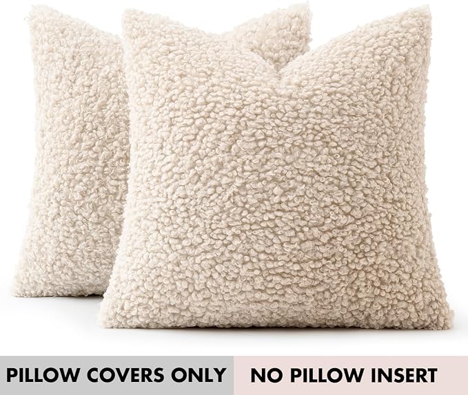 Faux Fur Throw Pillow Covers 20x20 Inch Set of 2 Boucle Neutral Decorative - Image 7