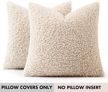 Faux Fur Throw Pillow Covers 18x18 Inch Set of 2 Boucle Neutral Decorative - Image 7