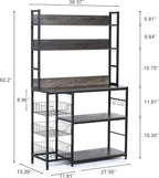 Kitchen Bakers Rack with Baskets,Free Standing Shelf,5-Tier Kitchen Utility Storage Shelf with Hooks, Microwave Oven Stand Rack Grey