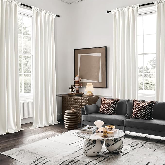 MIULEE Velvet Curtains 50W x 94L 2 Panels Ivory Blackout Curtains | Luxury - Image 5