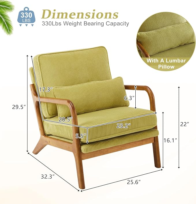 VINGLI Upgraded Premium Corduroy Accent Chairs Set of 2, Upholstered Arm Chair - Image 2